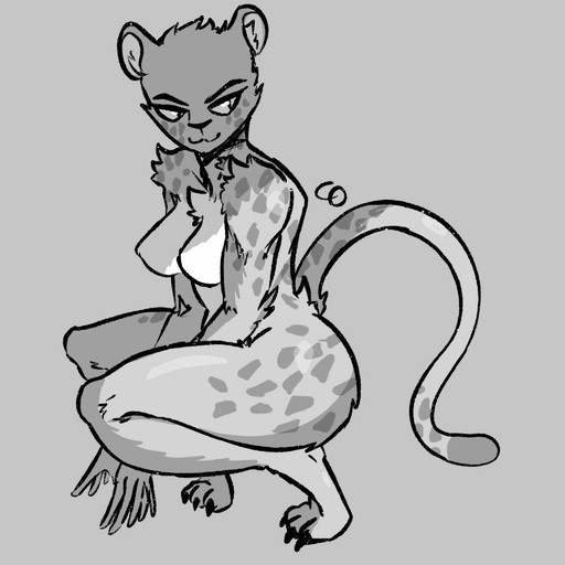 1:1 anthro breasts capaoculta cheetah cheetah_(dc) crouching dc_comics digital_media_(artwork) felid feline female full-length_portrait grey_background greyscale hi_res humanoid_hands justice_league mammal monochrome nude portrait shaded side_view simple_background smile solo spots // 2048x2048 // 218.0KB
