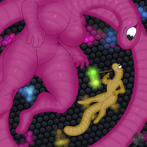 1:1 anthro breasts dark_background duo female fivel imminent_vore nude pink_body pink_scales reptile scales scalie size_difference slither.io snake tan_body tan_scales text vore // 1000x1000 // 1.0MB