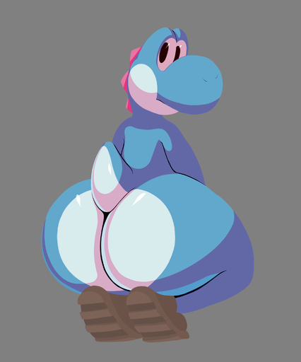 absurd_res ambiguous_gender anthro big_butt blue_yoshi butt butt_focus clothing crouching footwear hi_res huge_butt looking_back mario_bros nintendo otherthatguy pear-shaped_figure rear_view shoes solo solo_focus thick_thighs video_games wide_hips yoshi // 2488x2988 // 324.0KB