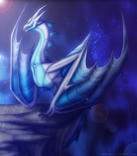 ambiguous_gender detailed_background dragon feral green_eyes hi_res membrane_(anatomy) membranous_wings neytirix night open_mouth sky smile solo spines standing star starry_sky teeth white_body white_skin wings wyvern // 1325x1500 // 353KB