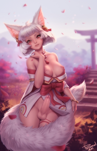 2021 animal_humanoid areola asian_clothing asian_mythology bald_crotch balls bangs bell breasts canid canid_humanoid canine canine_humanoid clothed clothing crotch_lines crush_crush curvy_figure day east_asian_clothing east_asian_mythology flower_petals fluffy fluffy_ears fluffy_tail fox fox_humanoid fox_spirit front_view fur fur_tuft genitals glistening glistening_areola glistening_breasts glistening_eyes glistening_nipples grass gynomorph hair hi_res hourglass_figure humanoid humanoid_genitalia humanoid_penis inner_ear_fluff intersex japanese_clothing light long_tail looking_at_viewer looking_forward mammal mammal_humanoid medium_breasts miko_outfit monotone_areola monotone_hair monotone_nipples monotone_tail mythology nipples outside partially_clothed penis personalami petals pink_areola pink_nipples plant portrait prick_ears pubic_mound red_eyes ribbons shadow short_hair shrine_maiden shrub signature small_waist solo standing straight_bangs sunlight suzu_(crush_crush) three-quarter_portrait torii tuft vein veiny_penis white_body white_fur white_hair white_tail wide_hips // 768x1200 // 341.3KB