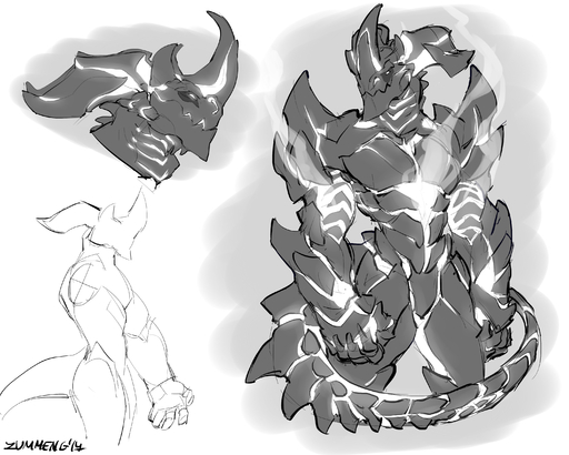2017 5:4 absurd_res anthro hi_res kaiju male model_sheet nude simple_background solo white_background zummeng // 3000x2400 // 2.3MB
