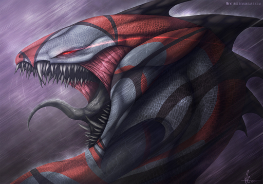 grey_body grey_scales hi_res neytirix night open_mouth outside raining red_body red_scales scales scalie solo teeth text tongue unknown_species url // 1906x1334 // 1.2MB