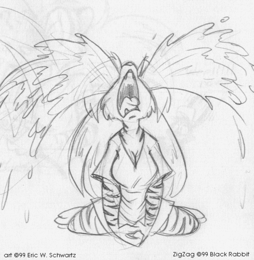 1999 anthro biped bodily_fluids breasts cleavage clothed clothing crying english_text eric_schwartz felid female gaping_mouth greyscale hair hybrid kneeling long_hair mammal mephitid monochrome open_mouth pantherine sketch skunk solo striped_skunk tears text tiger zig_zag // 548x560 // 83.0KB