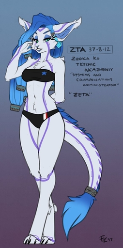 2017 android anthro biped blue_body blue_fur blue_hair bra breasts chest_tuft claws clothing cybernetic_attachment cybernetics cyborg digitigrade english_text eyelashes female fluff-kevlar fur hair jewelry kleika looking_at_viewer machine mammal navel open_mouth panties paws robot simple_background solo standing tail_jewelry tail_ring text tuft underwear white_body white_fur zeta_(fluff-kevlar) // 582x1173 // 75.3KB