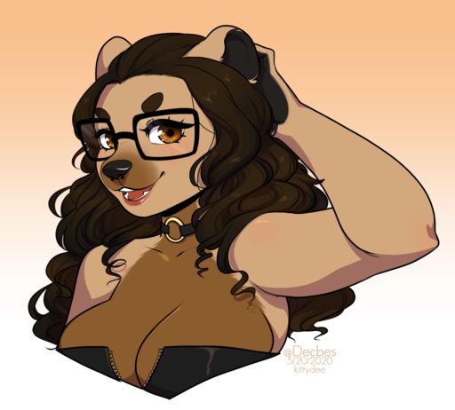 2020 anthro breasts bust_portrait cleavage clothed clothing digital_media_(artwork) eyebrows eyelashes eyewear female glasses gradient_background headshot_portrait kittydee lutrine mammal mustelid open_mouth portrait simple_background smile solo teeth tongue // 1280x1154 // 505KB