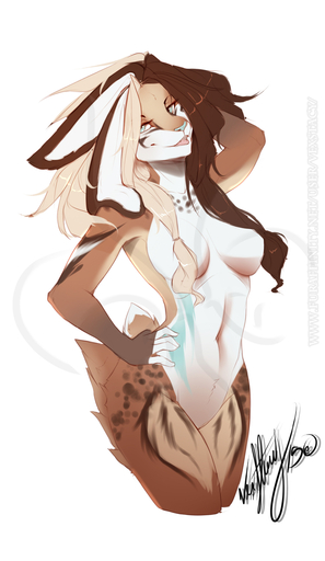 absurd_res anthro areola blue_nose breasts brown_body brown_fur featureless_breasts female fur hair heterochromia hi_res lagomorph leporid looking_at_viewer mammal navel nude open_mouth rabbit simple_background smile solo standing tongue vexstacy white_background wide_hips // 1490x2566 // 388KB