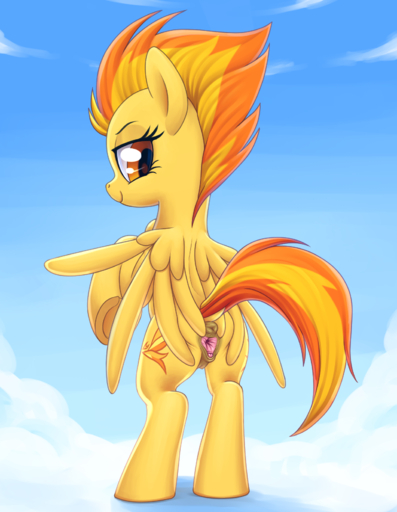 2016 anatomically_correct anatomically_correct_genitalia anatomically_correct_pussy animal_genitalia animal_pussy anus butt clitoris cloud cloudscape cutie_mark dock equid equine equine_pussy feathered_wings feathers female feral friendship_is_magic genitals hair hasbro hi_res hooves horse mammal multicolored_hair my_little_pony outside pegasus pussy sky smile solo spitfire_(mlp) spread_pussy spreading stoic5 teats two_tone_hair wings wonderbolts_(mlp) yellow_body yellow_feathers // 1280x1649 // 1.0MB