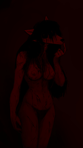 2019 4k 5_fingers 9:16 absurd_res anthro areola black_hair black_sclera blood bodily_fluids breasts canid canine canis carol_(hladilnik) digital_media_(artwork) domestic_dog female finger_to_mouth fingers fur genitals ghost hair hi_res hladilnik long_hair looking_at_viewer mammal nipples nude pubes pussy simple_background slit_throat smile solo soul_devouring_eyes spirit standing straight_hair teeth wounded // 2160x3840 // 1.4MB