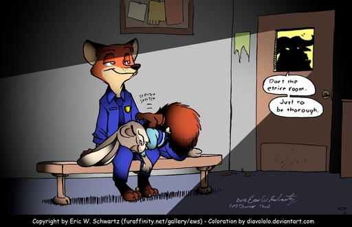 2016 3_toes anthro bandage barefoot bed canid canine cervid claws clothed clothing color_edit colored comic cuddling dialogue diavololo digital_media_(artwork) disney doctor duo_focus edit english_text eric_schwartz feet female fox furniture group head_on_lap hi_res hospital hug judy_hopps lagomorph leporid lying male mammal nick_wilde on_back on_bed on_lap patient plantigrade rabbit scratching silhouette simple_background sleeping speech_bubble text toes url wounded zootopia // 2558x1654 // 1.0MB