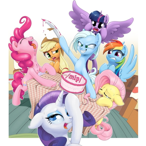 1:1 2014 applejack_(mlp) blonde_hair blue_body blue_eyes blue_eyeshadow blue_feathers blue_fur bodily_fluids cake clothing cowboy_hat cutie_mark dessert digital_media_(artwork) earth_pony equid equine eye_roll eyes_closed eyeshadow feathered_wings feathers female feral fluttershy_(mlp) food friendship_is_magic fur green_eyes grin group hair hasbro hat headgear headwear horn horse knife long_hair makeup mammal multicolored_hair my_little_pony open_mouth open_smile orange_body orange_fur pegasus pink_body pink_fur pink_hair pinkie_pie_(mlp) pony purple_body purple_eyes purple_fur purple_hair rainbow_dash_(mlp) rainbow_hair rarity_(mlp) simple_background smile stoic5 tears tongue tracycage_(character) twilight_sparkle_(mlp) two_tone_hair unicorn white_background white_body white_fur winged_unicorn wings yellow_body yellow_fur // 1000x1000 // 242.4KB
