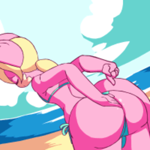 1:1 2d_animation animated anthro beach bikini blonde_hair butt canid canine clothing detailed_background diives fox frame_by_frame fur girly hair loop low_res male mammal outside pink_body pink_fur rear_view sand seaside short_playtime sky swimwear thumbnail water // 200x200 // 312.4KB