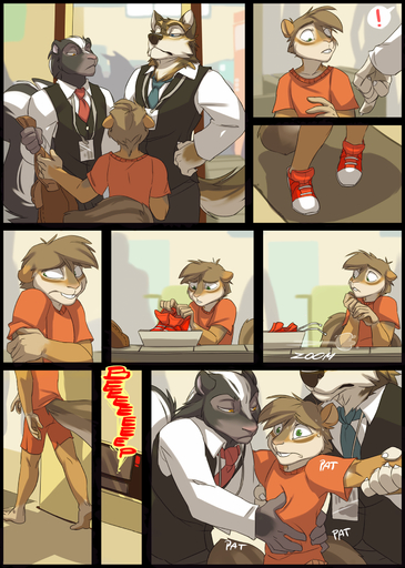 airport airport_security bag canid canine canis clothed clothing comic egger felid footwear frisking girly grope group hi_res male mammal mephitid rodent sciurid search security shoes skunk text tree_squirrel wolf zummeng // 1220x1713 // 1.3MB