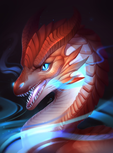 2019 absurd_res ambiguous_gender blue_eyes digital_media_(artwork) dragon feral headshot_portrait hi_res horn k-dromka open_mouth portrait red_body red_scales scales solo teeth tongue // 1860x2500 // 3.4MB