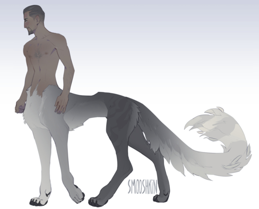 5_fingers beard body_hair chest_hair digital_media_(artwork) facial_hair fingers fur gradient_background hair humanoid_pointy_ears long_tail male mustache nipples pawpads paws simple_background smooshkin solo standing taur // 1280x1034 // 430KB