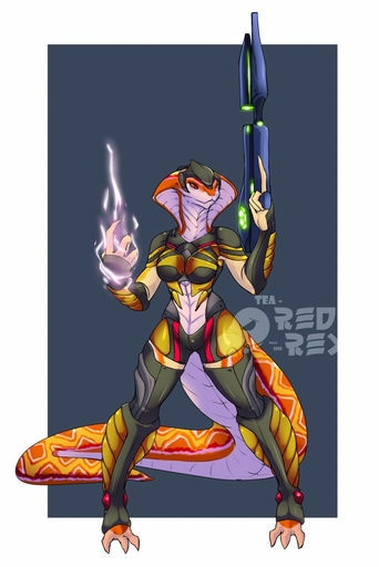 2016 anthro armor barefoot biped blue_background breasts brown_body brown_scales claws clothed clothing feet female gun hi_res magic non-mammal_breasts orange_body orange_scales ranged_weapon red_eyes reptile rifle scales scalie simple_background snake solo spread_legs spreading teaspoon toe_claws video_games viper_(x-com) weapon white_background white_body white_scales x-com yellow_body yellow_scales // 855x1280 // 145.7KB