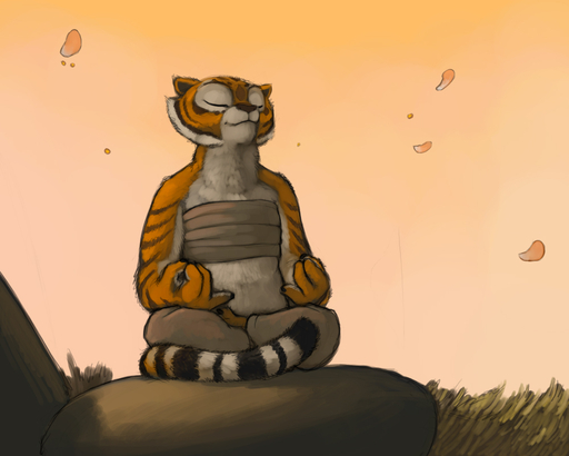 5:4 anthro bandage eyes_closed felid female ipoke mammal master_tigress meditation pantherine petals smile solo stripes tiger // 1000x800 // 276KB