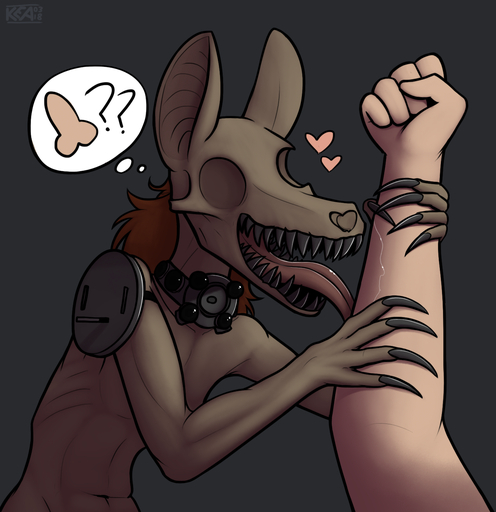 <3 ambiguous_gender anthro canid canine claws duo eyeless hair hi_res human keadonger licking mammal monster nude scp-1991 scp_foundation sharp_teeth simple_background teeth tongue tongue_out // 1388x1433 // 965.9KB