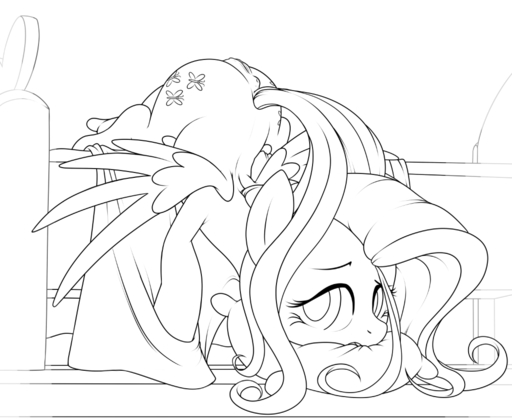 2014 anus bed black_and_white cutie_mark digital_drawing_(artwork) digital_media_(artwork) equid equine feathered_wings feathers female feral fluttershy_(mlp) friendship_is_magic furniture genitals hair hasbro horse long_hair looking_at_viewer mammal monochrome my_little_pony pegasus pillow pussy solo stoic5 wings // 1050x860 // 187.4KB