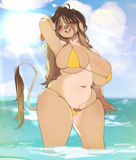 anthro big_breasts bikini blush bovid bovine breasts cattle cherrikissu cleavage clothed clothing curvy_figure female hi_res huge_breasts mammal slightly_chubby solo swimwear thick_thighs voluptuous wet wide_hips // 1200x1412 // 141.1KB