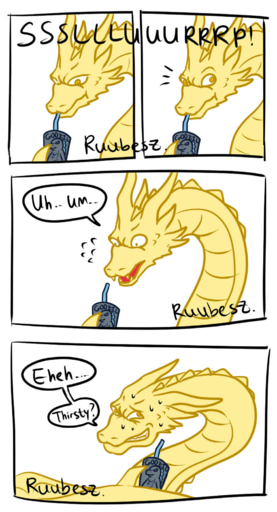 ! ? beverage bodily_fluids close-up comic crossover dialogue disney dragon drinking english_text fangs feral godzilla godzilla_(series) hercules_(1997) hi_res horn humor hydra kaiju king_ghidorah long_neck male monster multi_head nervous open_mouth reptile ruubeszdraws scales scalie sharp_teeth smile solo sweat teeth text toho wings // 880x1624 // 979.5KB