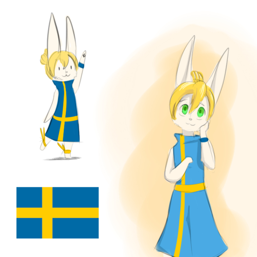 1:1 2016 :3 anthro biped blonde_hair blushbutt clothed clothing digital_media_(artwork) female flat_chested fur gradient_background green_eyes hair happy lagomorph leporid liten looking_at_viewer mammal rabbit simple_background smile solo standing sweden swedish swedish_flag wave white_body white_fur // 625x625 // 171.0KB