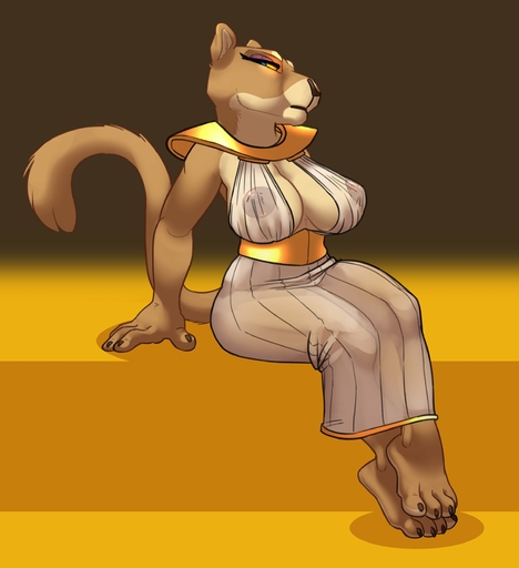 2018 4_fingers 4_toes absurd_res anthro areola big_breasts biped blue_eyes breasts brown_body brown_fur clothed clothing countershading dress erect_nipples eyelashes eyeshadow feet felid female fingers fully_clothed fur half-closed_eyes hi_res lion makeup mammal narrowed_eyes nipple_outline nipples pantherine simple_background siroc sitting solo toes translucent yellow_sclera // 2292x2505 // 250KB