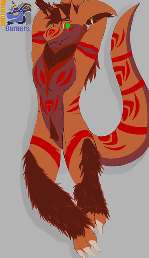 absurd_res anthro beard body_hair claws clothing draconic_burners dragon ear_piercing ear_ring facial_hair fangs fur happy_trail hi_res horn kenokskiy looking_at_viewer lying male markings nude piercing pubes red_pubes scar solo // 2200x3800 // 2.0MB