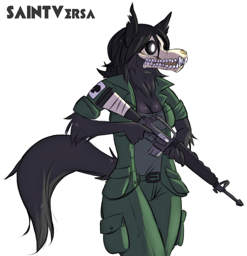 2018 absurd_res anthro ar-15 assault_rifle black_body black_fur black_hair bone breasts canid canine card cleavage clothed clothing digital_media_(artwork) female fur glowing glowing_eyes gun hair hi_res holding_gun holding_object holding_weapon jacket looking_aside m16 malo mammal military_uniform monster notched_ear open_clothing open_jacket open_topwear playing_card portrait ranged_weapon rifle saintversa scp-1471 scp-1471-a scp_foundation shirt simple_background skull soldier solo standing stoner_rifle suit_symbol three-quarter_portrait topwear trigger_discipline undead uniform vietnam_war warrior weapon white_background ♠ // 3115x3226 // 2.3MB