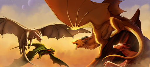2019 absurd_res day detailed_background dragon feral flying fur furred_dragon group hi_res membrane_(anatomy) membranous_wings open_mouth outside scalie spines teeth tongue western_dragon wings wrappedvi // 3897x1752 // 5.2MB