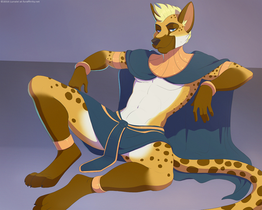 5:4 anthro biped blue_eyes cheetah cloak clothed clothing felid feline fur hyaenid hybrid looking_at_viewer lunalei male mammal seductive simple_background sitting smile solo spots spotted_body spotted_fur spotted_hyena spread_legs spreading // 1000x800 // 494KB