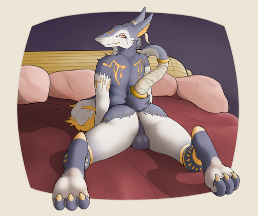 3_toes anus backsack balls bed butt claws countershade_feet countershading feet fur furniture genitals hi_res jeremeh king_manu looking_at_viewer looking_back male multicolored_body multicolored_fur nude on_bed perineum presenting presenting_hindquarters pupils raised_tail rear_view sergal slit_pupils smile soles solo toe_claws toe_curl toes // 2150x1800 // 1.6MB