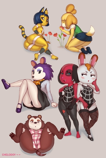 3_toes ankha_(animal_crossing) anthro apron apron_only barefoot black_body black_clothing black_eyeliner black_eyes black_eyeshadow black_fur black_nose black_pawpads blue_eyeshadow brown_body brown_eyeshadow brown_fur brown_hair camel_toe canid canine canis chelodoy cherry_(animal_crossing) clothed clothing dipstick_ears dipstick_tail domestic_cat domestic_dog ear_piercing english_text eulipotyphlan eyeliner eyeshadow feet felid feline felis female floppy_ears flower footwear fur glistening glistening_body green_eyes grey_background hair hedgehog hi_res hindpaw isabelle_(animal_crossing) kneeling labelle_able lagomorph leaning leaning_back leporid light_body light_fur long_ears looking_at_viewer lying makeup mammal markings mostly_nude multicolored_body multicolored_ears multicolored_fur multicolored_tail multiple_images noseless on_side pale_fur pawpads paws piercing pink_nose plant pseudo_hair purple_body purple_clothing purple_footwear purple_fur purple_shoes rabbit red_body red_fur sable_able shih_tzu shoes short_tail signature simple_background sitting spots spotted_body spotted_fur standing tail_markings teal_eyes text tiffany_(animal_crossing) toes toy_dog two_tone_body two_tone_fur video_games white_body white_fur wide_hips wrappings yellow_body yellow_fur // 1378x2039 // 254.2KB