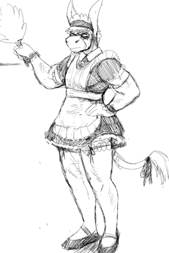 2:3 angry anthro apron armwear asinus cleaning_tool clothed clothing crossdressing donk donkey elbow_gloves equid equine feather_duster gloves half-closed_eyes hand_on_hip handwear hi_res hladilnik horse legwear looking_at_viewer maid_uniform male mammal monochrome muscular muscular_anthro muscular_male narrowed_eyes ribbons simple_background sketch solo thigh_highs uniform white_background // 1280x1920 // 638.3KB