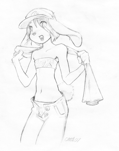 5_fingers anthro baseball_cap bottomwear clothed clothing crossdressing cub denim denim_clothing doxy fingers fur girly hair hat headgear headwear holding_object holding_towel humanoid_hands jeans lagomorph leporid long_ears looking_at_viewer male mammal monochrome open_mouth pants rabbit short_hair simple_background solo topwear towel traditional_media_(artwork) tube_top white_background young // 630x800 // 89.5KB