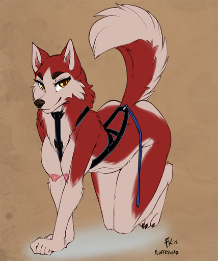 2018 all_fours anthro anthrofied balto_(film) breasts butt canid canine canis domestic_dog female fluff-kevlar fur hanging_breasts harness husky jenna_(balto) looking_at_viewer mammal nipples nordic_sled_dog pinup pose raised_tail red_body red_fur solo spitz white_body white_fur yellow_eyes // 878x1050 // 229.0KB