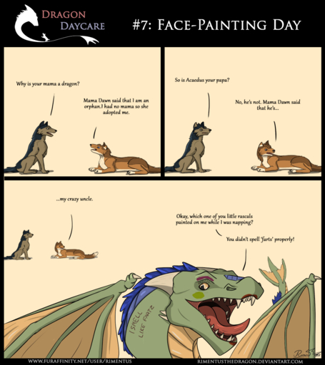 acaedus ambiguous_gender canid canine canis comic dragon english_text feral hi_res humor mammal rimentus scalie size_difference text url walnut_(character) western_dragon wolf // 1066x1200 // 363.2KB