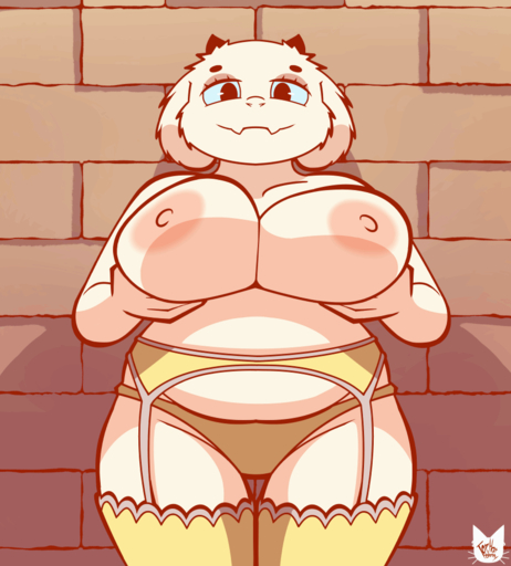animated anthro areola big_breasts blinking bouncing_breasts bovid breasts brick_wall caprine clothed clothing female garter_belt garter_straps goat holding_breast huge_breasts legwear looking_at_viewer loop mammal nipples open_mouth open_smile panties short_playtime smile solo stockings tophatmahoney topless toriel underwear video_games wall_(structure) // 900x997 // 9.7MB