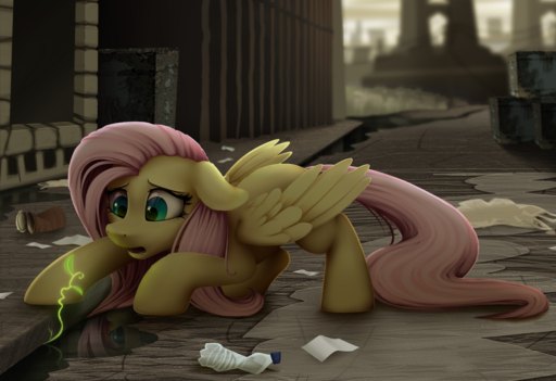 2016 absurd_res bottle can equid equine feathered_wings feathers female feral fluttershy_(mlp) friendship_is_magic hair hi_res hooves horse long_hair mammal my_little_pony open_mouth outside paper pegasus pink_hair solo wingedwolf94 wings // 4126x2827 // 6.5MB