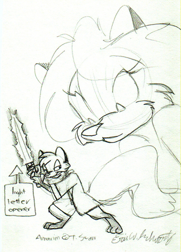 amarim anthro canid canine english_text eric_schwartz female fox larger_female lightsaber macro male mammal melee_weapon micro sheila_vixen size_difference sketch smaller_male star_wars sword text weapon // 716x1000 // 412.3KB