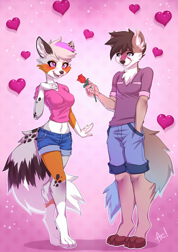3_toes <3 alanscampos anthro barefoot breasts canid canine clothed clothing digitigrade duo feet female flower fully_clothed hi_res male malefemale mammal plant rose_(flower) smile toes // 848x1200 // 451.5KB