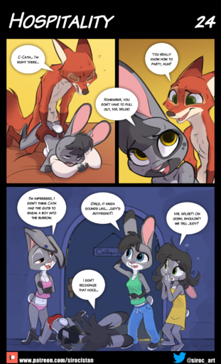 2022 anthro canid canine catherine_hopps_(siroc) clothed clothing comic dipstick_ears english_text female fox group hi_res lagomorph leporid male malefemale mammal multicolored_ears nick_wilde nude penetration rabbit sex siroc speech_bubble text url // 1280x2108 // 1.4MB