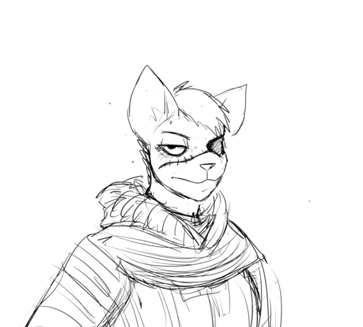 1_eye anthro black_and_white cat_knight clothed clothing domestic_cat felid feline felis female fur hair hladilnik looking_at_viewer mammal monochrome portrait reaction_image scar simple_background solo topwear white_background // 1280x1152 // 178.3KB