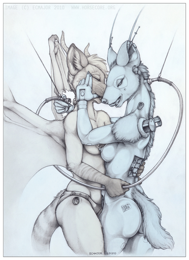 2010 android antennae_(anatomy) anthro bare_back bare_shoulders border breast_squish breasts breasts_frottage collarbone cybernetics cyborg domestic_cat dragon duo ear_piercing ecmajor erect_nipples eyes_closed felid feline felis female femalefemale fur half-closed_eyes hand_on_head horn hug hyaenid hybrid inner_ear_fluff kace machine mammal membrane_(anatomy) membranous_wings narrowed_eyes nipples piercing rear_view robot scalie siamese simple_background sine_(character) spotted_hyena squish striped_body striped_fur stripes tongue tuft white_background white_border wings // 614x844 // 742.8KB