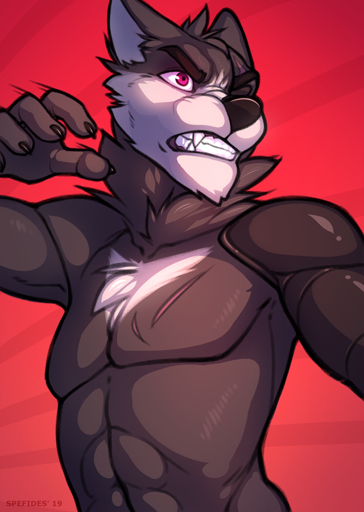 2019 anthro black_nose canid canine canis digital_media_(artwork) male mammal red_background red_eyes scar simple_background solo spefides teeth wolf // 640x900 // 527KB