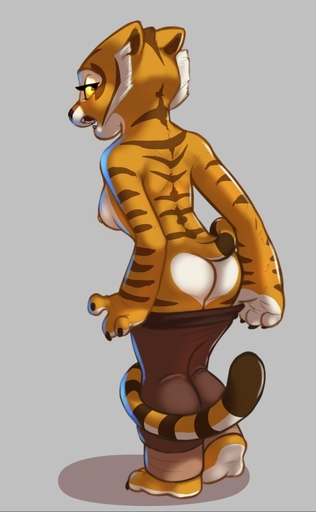 2017 anthro breasts butt butt_heart clothed clothing felid female looking_back mammal master_tigress mooning nipples open_mouth pantherine pants_down partially_clothed siroc solo tiger topless undressing // 575x933 // 88.3KB