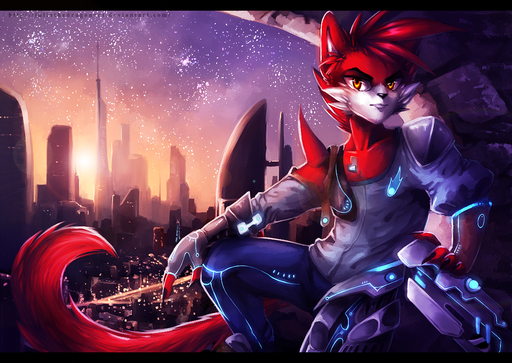 amber_eyes anthro armor black_bars clothed clothing detailed_background digital_media_(artwork) domestic_cat felid feline felis fur hair juliathedragoncat looking_at_viewer male mammal red_body red_fur red_hair sky solo star starry_sky // 1200x850 // 1.4MB