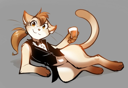 alcohol beverage bottomless bow_tie brown_eyes brown_hair clothed clothed_feral clothing conditional_dnp domestic_cat felid feline felis female feral flat_chested fur hair handpaw looking_at_viewer mammal paws ponytail shotglass solo tan_body tan_fur tom_fischbach tuxedo_vest twokinds webcomic webcomic_character whiskers windstraw_kidwell // 1562x1070 // 131.7KB