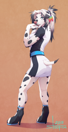 2016 absurd_res anthro biped blue_eyes butt_pose canid canine canis clothed clothing cocked_hip dalmatian domestic_dog dress female footwear hi_res high_heels kara_resch mammal pose seductive shoes simple_background solo spots stoopix // 2482x4788 // 8.6MB