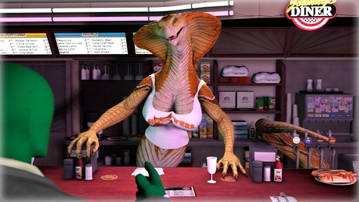 16:9 3d_(artwork) 4_fingers anon anthro apode belly_scales big_breasts bodily_fluids breasts claws cleavage clothed clothing counter digital_media_(artwork) diner draconcopode duo embarrassed english_text fast_food female fingers food green_body green_sclera hi_res hooters hot_dog human human_on_anthro interspecies jawsfm legless long_neck long_tail looking_at_another male malefemale mammal menu naga non-mammal_breasts open_mouth orange_body orange_scales reptile scales scalie serpentine shirt snake snake_hood sweat sweatdrop tank_top text text_on_clothing text_on_shirt text_on_tank_top text_on_topwear topwear video_games viper_(x-com) widescreen x-com // 2560x1440 // 475.7KB